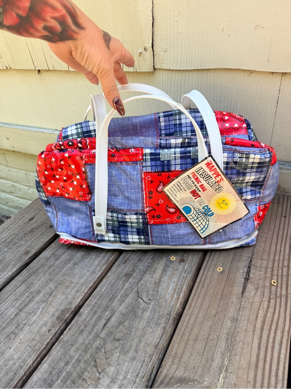 Vintage 70s 80s NWT Patchwork Nappe’s Insulated Picnic Bag